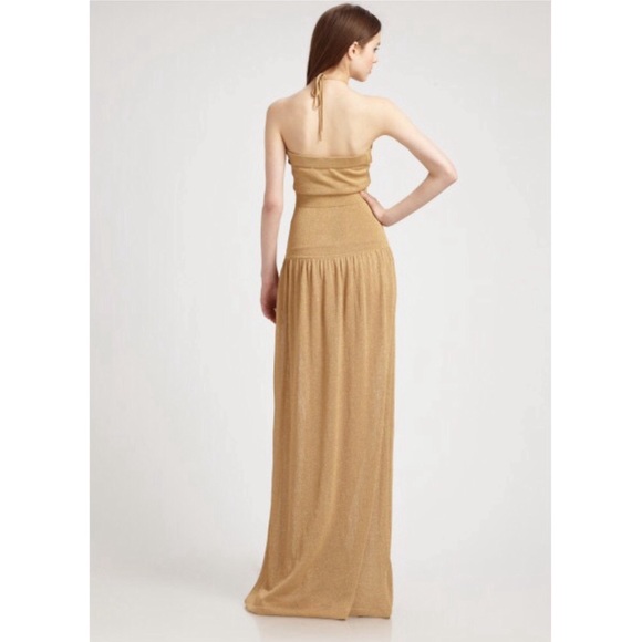 BCBG MAXI DRESS GOLD METALLIC SWEATER KNIT HALTER - Picture 2 of 5